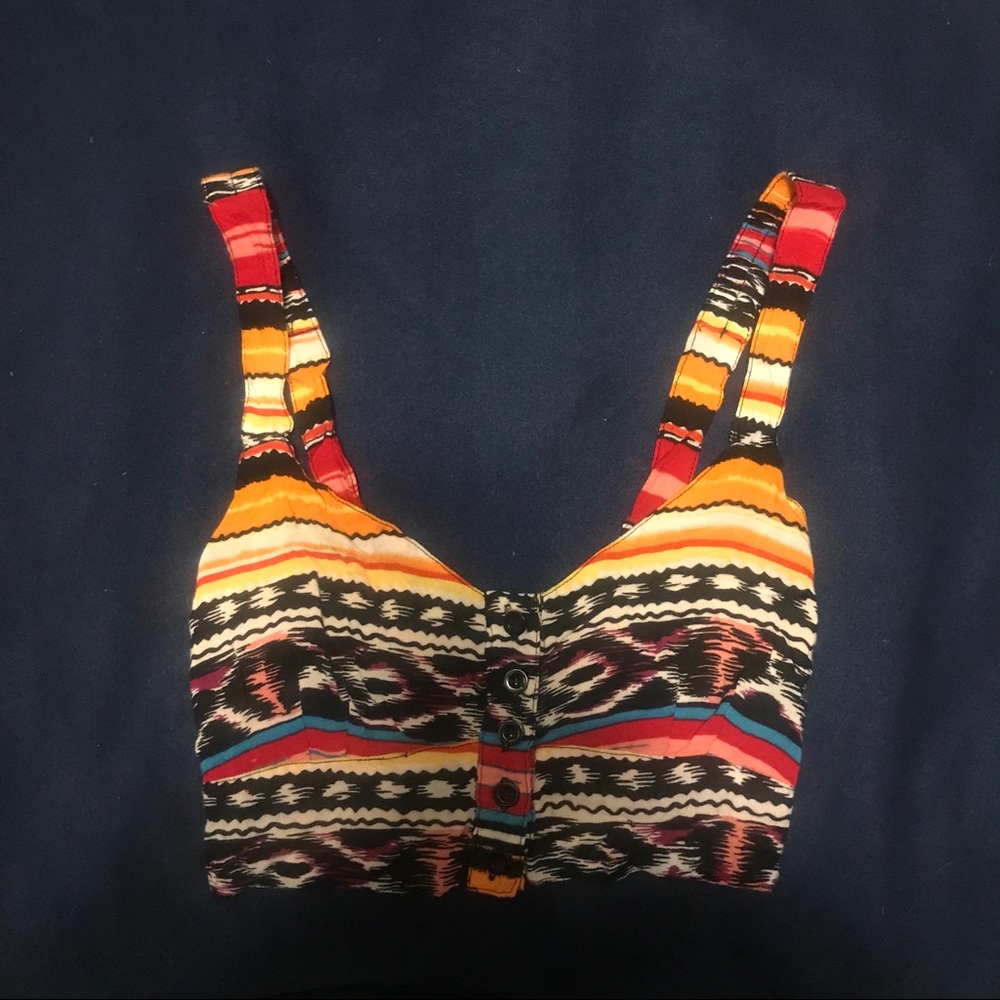 Millay LF tribal print colorful button up crop top